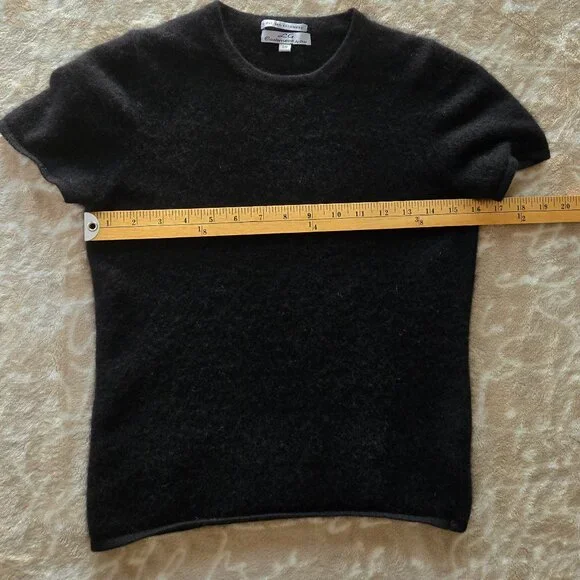 LG Cashmere by Chow 100% Cashmere Short Sleeve Sweater Top Black - Size S - Picture 4 of 5